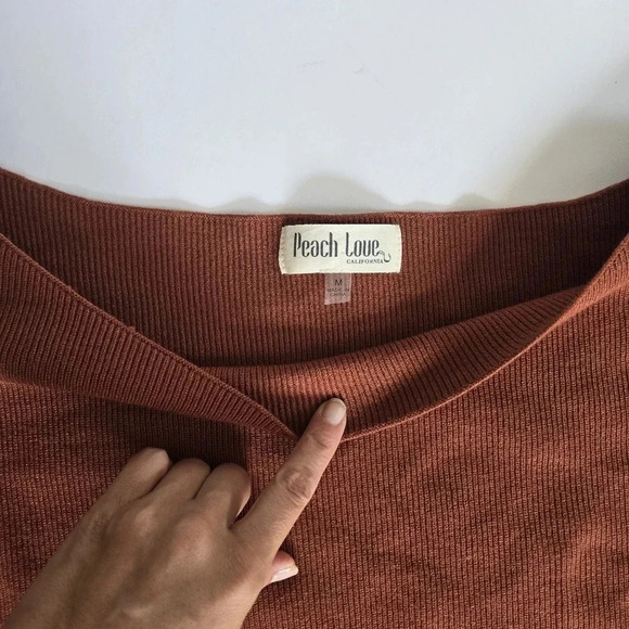 Peach Love terracotta orange sweater dress puff long sleeve knit sz M - Picture 5 of 10